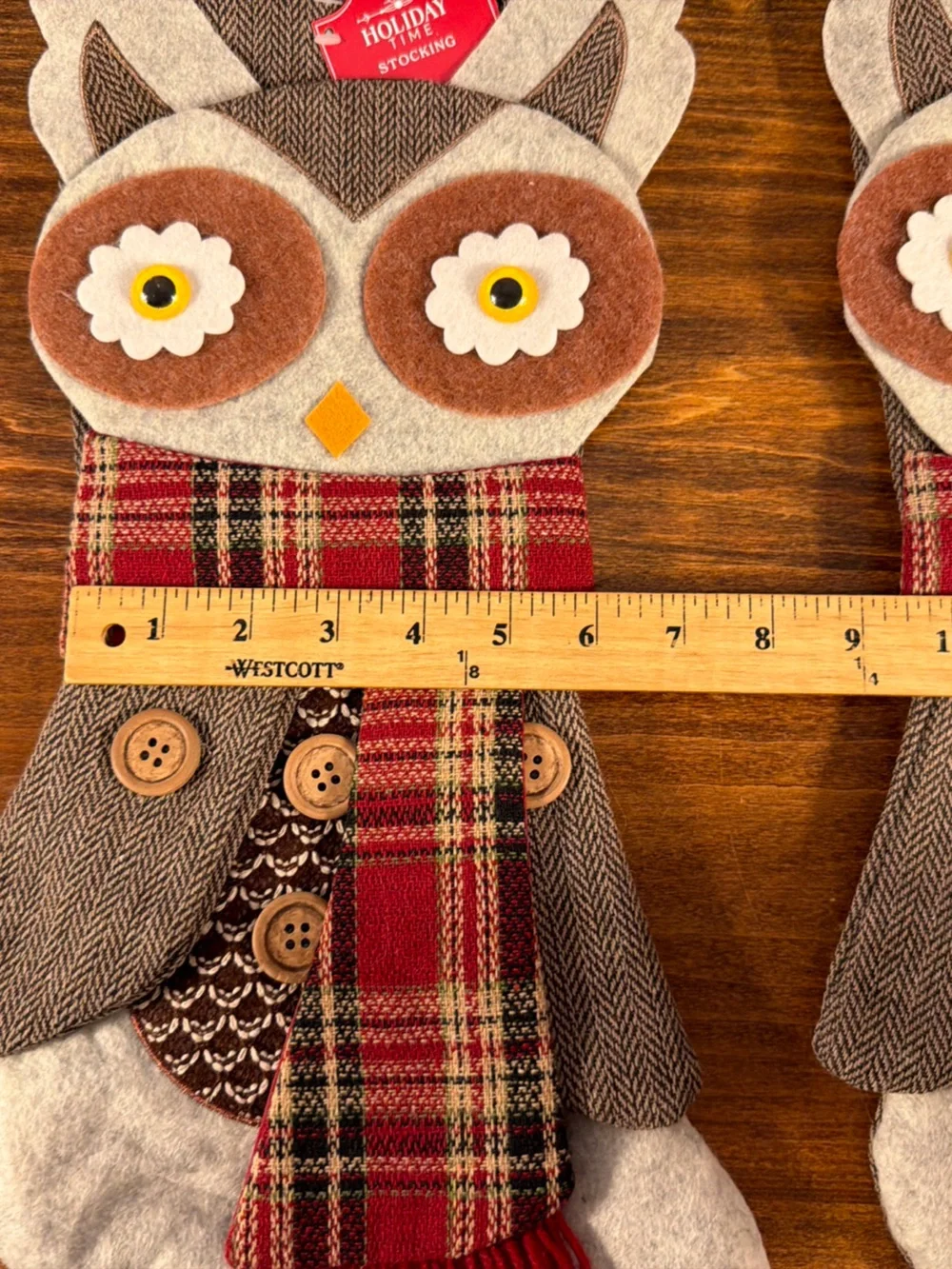 Holiday Time Owl Stocking Pair in Red, Brown, Cream